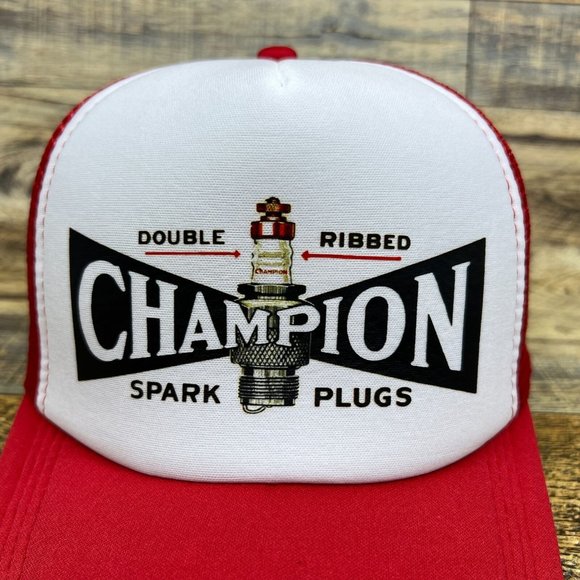 Champion Spark Plugs Mens Trucker Hat Red Snapback Racecar Motorsport NASCAR Cap - Picture 2 of 7